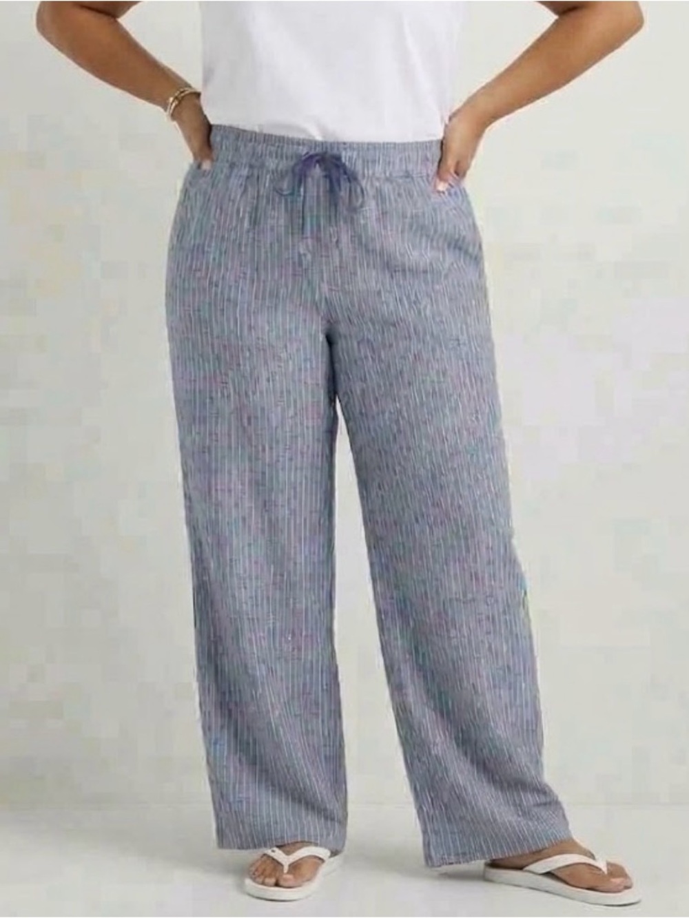 Quince 100% European Linen Chambray Stripe Women’s Wide-Leg Pants Size XL